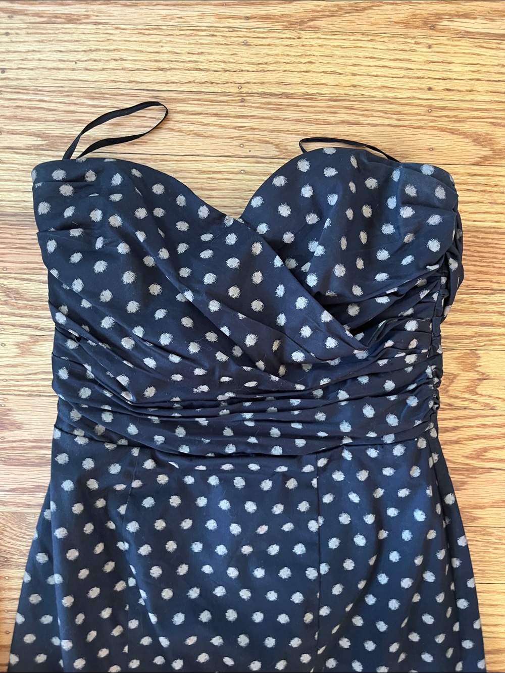 H&M Strapless Polka Dot Dress Medium Sweetheart Ruched Cocktail - Picture 3 of 4